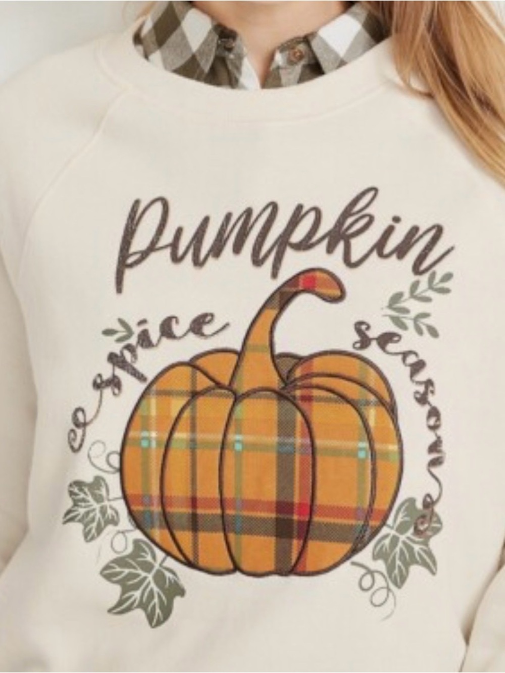 Sable Sky Pumpkin Spice Season Plaid Pumpkin Graphic Lightweight Sweatshirt - 2X